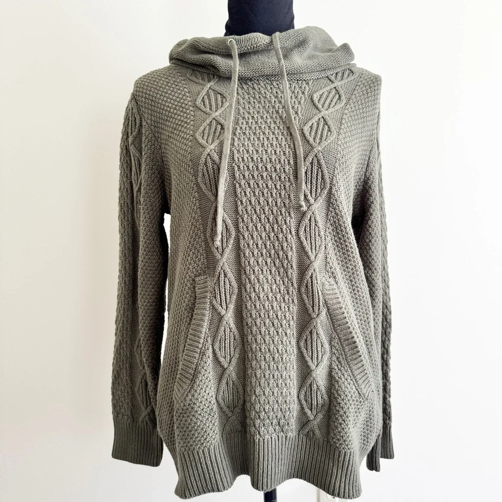 Preswick & Moore Cable Knit Sweater – Dark Olive Green – NWT Size petite xlarge - Picture 2 of 4